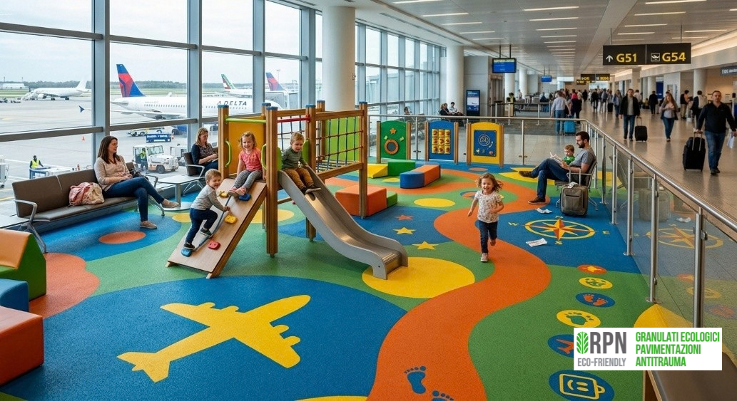 Aree gioco negli aeroporti: sicurezza e comfort con la gomma colata