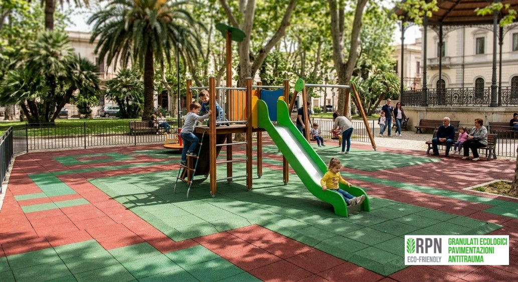 Aree giochi nelle ville comunali: sicurezza con le pavimentazioni antitrauma